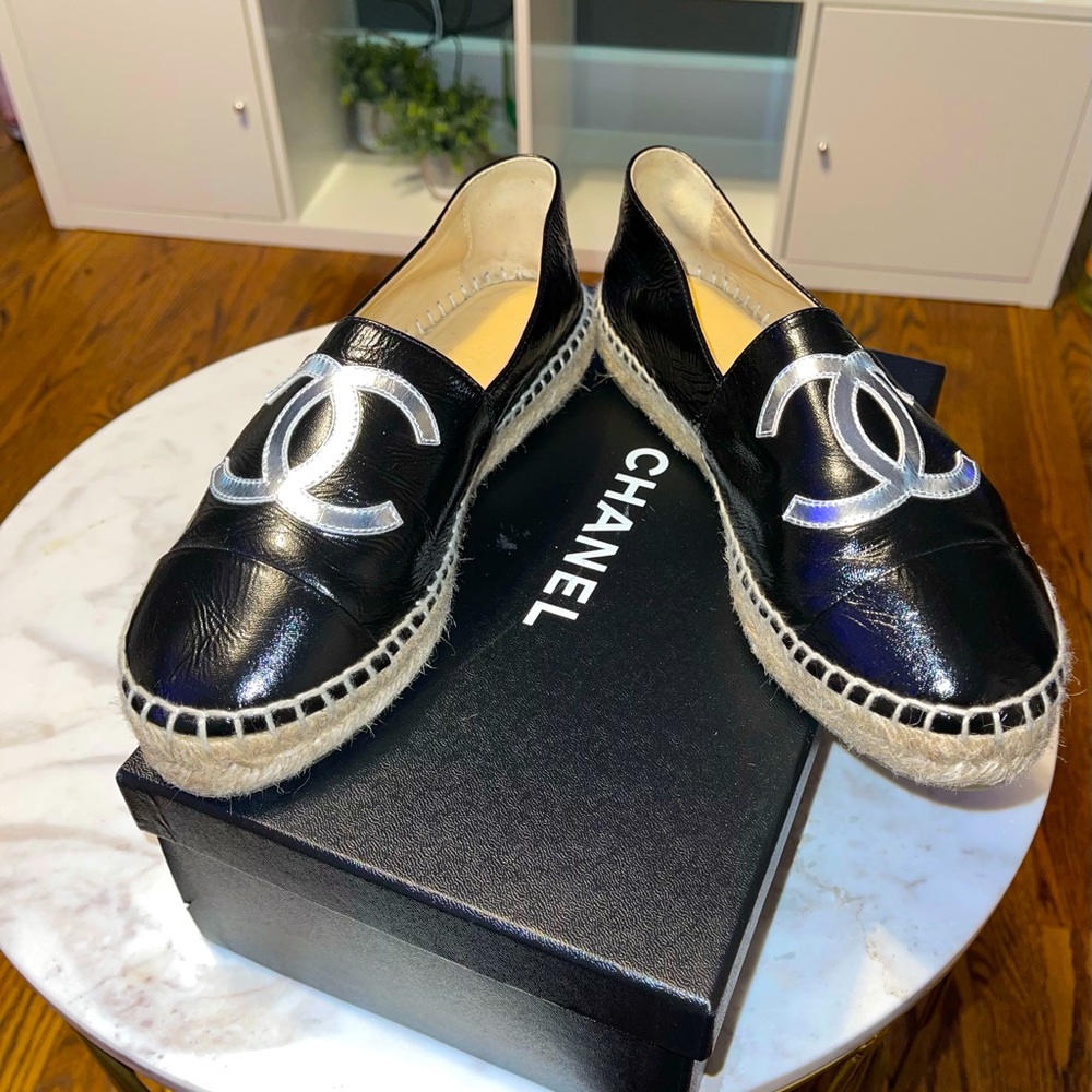Chanel espadrilles black and silver